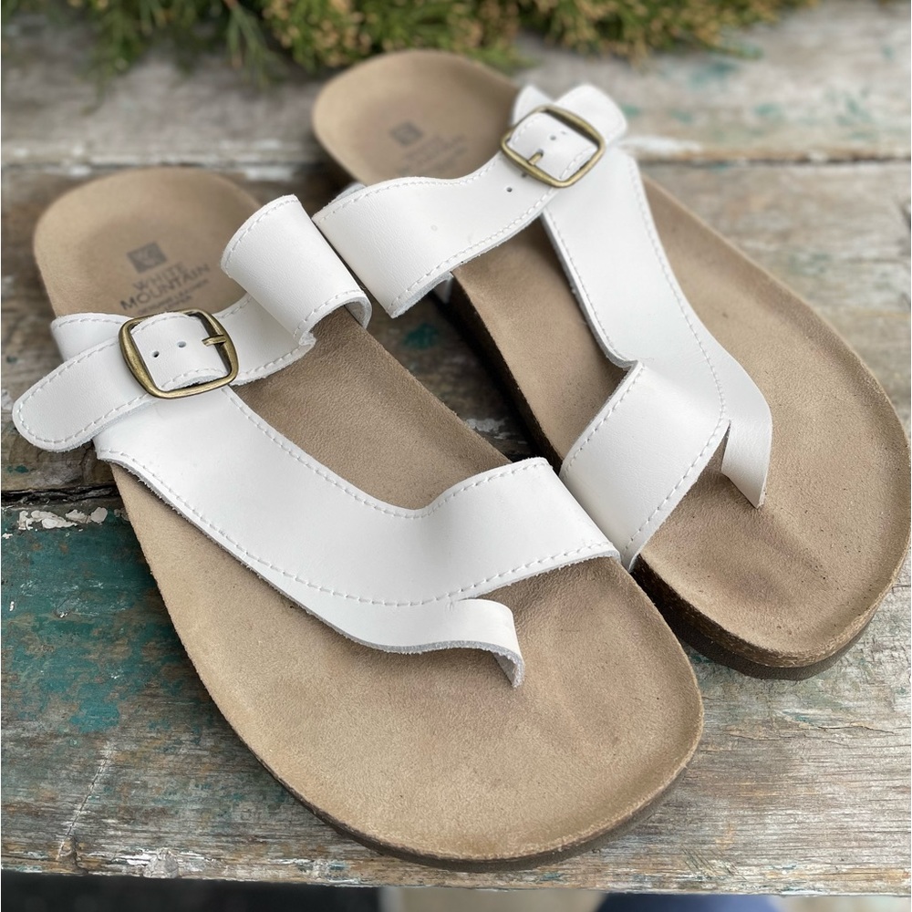 White leather flats sandals Carly 9 Birkenstock style